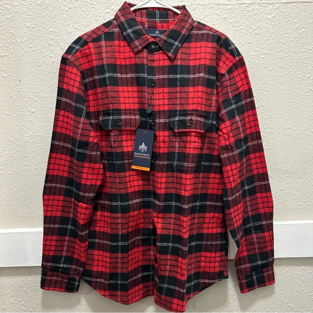 Rainforest Red and Black Flannel Button Down NWT L